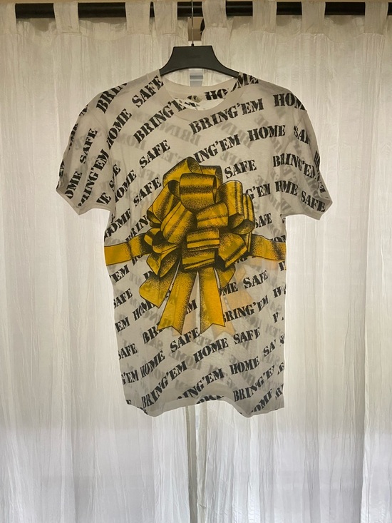 Screen Stars Other - Vintage Screen Stars AOP “Bring’Em Home Safe” White Tee with Yellow Bow Graphic